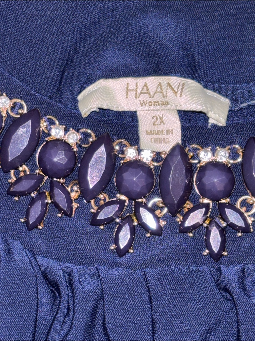 HAANI Woman Navy Blue Embellished Chiffon Dress 2X Sleeveless Empire Waist B16